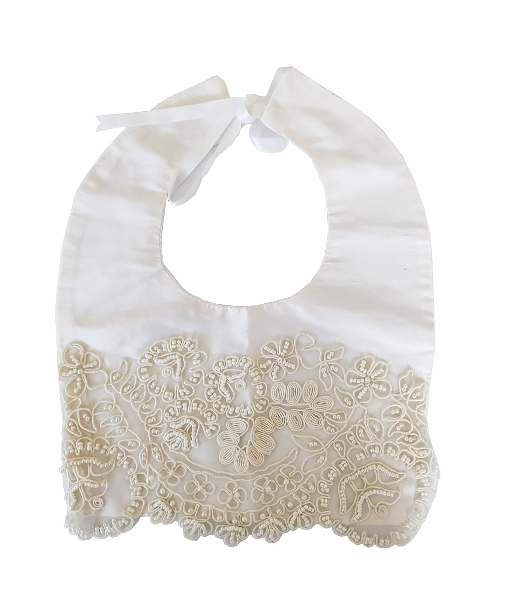 Baby Girl's Silk Christening Bib with Beaded Lace - Little Threads Inc. Children's Clothing