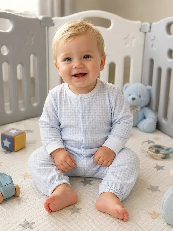 Baby Boy's "Blue Checks" Pima Cotton Converter Gown