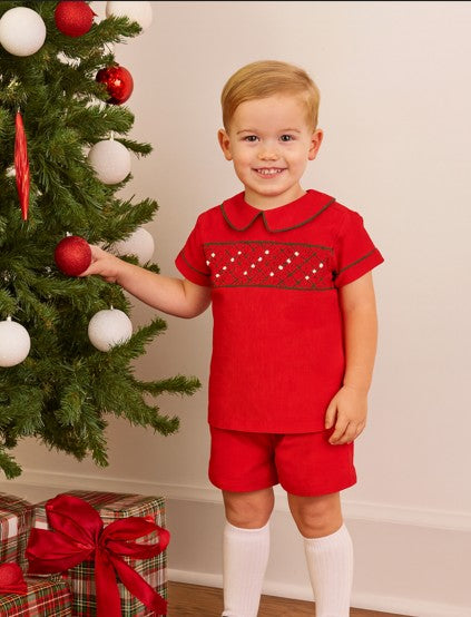 Christmas Corduroy Smocked boys 2 pc set - Little Threads Inc. Children's Clothing
