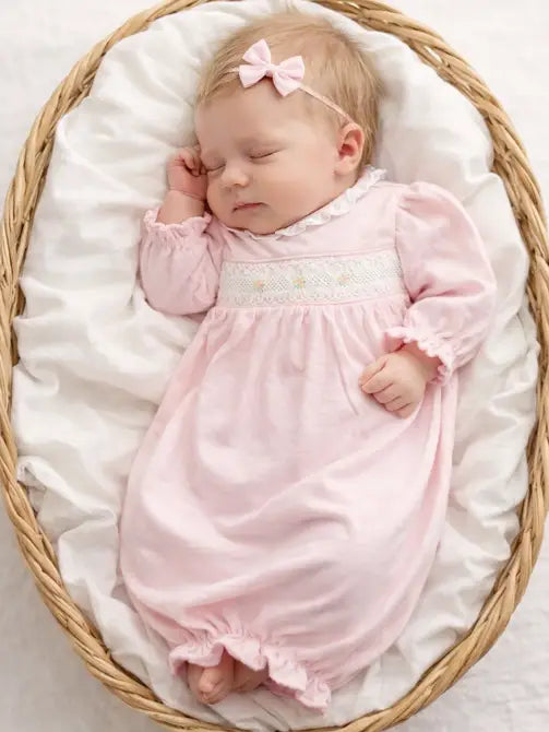 Baby Girl’s Pink Jacquard Ruffle Collar Gown - Little Threads Inc. Children's Clothing