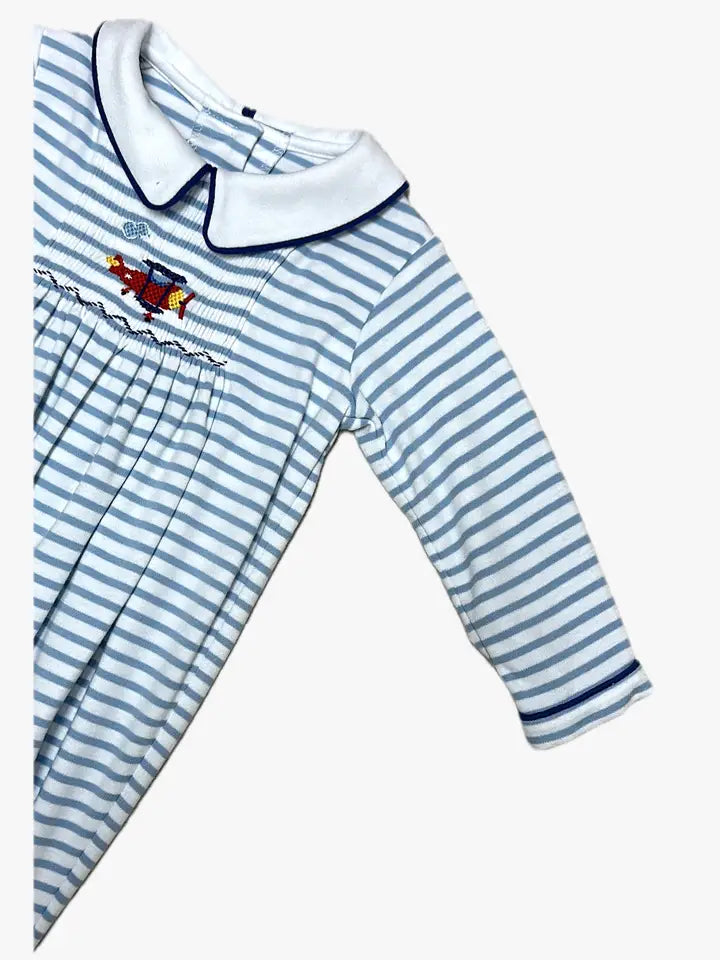 AIRPLANE HAND SMOCKED E BABY BOY BUBBLE