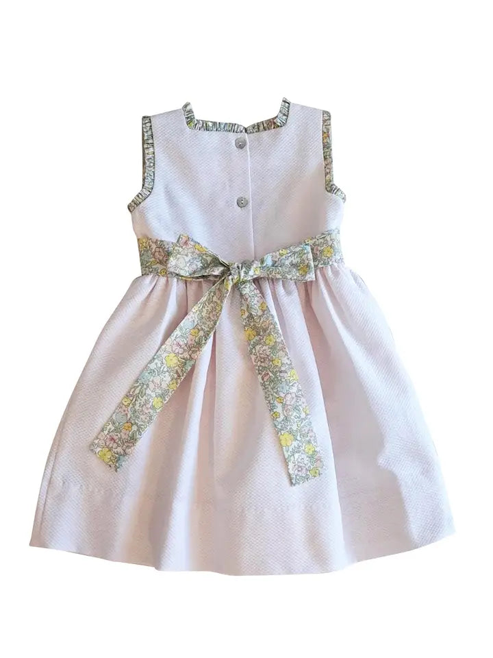Girl's "Spring Again" Floral Pink Pique Dress - Little Threads Inc. Children's Clothing