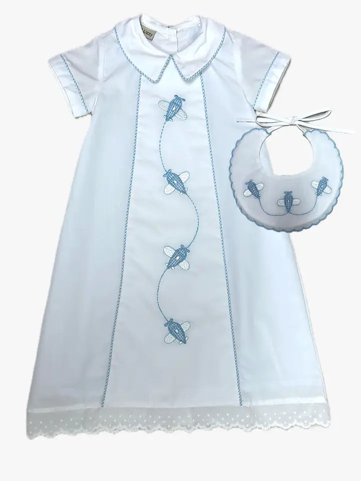 Airplanes daygown set (with bib and hat)