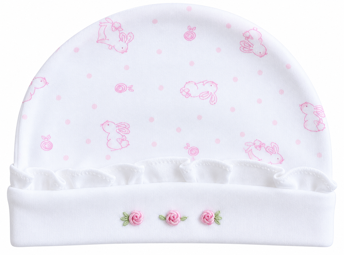 Easter Bunnies Print Hat With Roses - Little Threads Inc. Children's Clothing