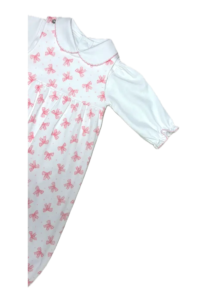 Girls Romper Set Pink Bows Print 100% Pima Cotton - Little Threads Inc. Children's Clothing