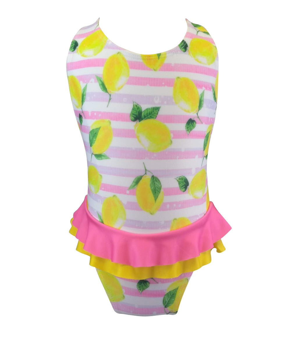 Pink Striped Lemonade Girl's Swimsuit - Little Threads Inc. Children's Clothing