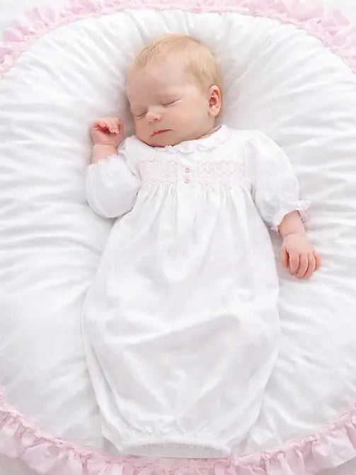 White Pima Cotton Hand Smocked Baby Girl Daygown - Little Threads Inc. Children's Clothing