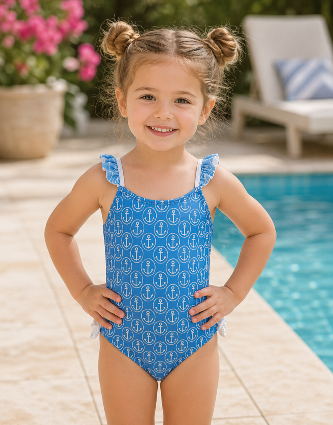 Girl's "Anchor" Print Swimsuit - Little Threads Inc. Children's Clothing