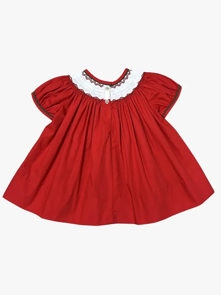Hand Smocked red bishop dress Christmas Hollies
