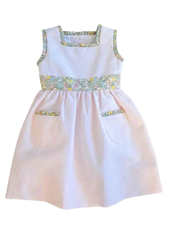 Girl's "Spring Again" Floral Pink Pique Dress - Little Threads Inc. Children's Clothing
