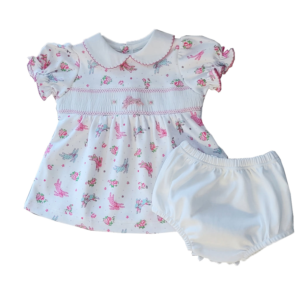 Baby Girl's "Happy Easter" Bunny Print Smocked Dress - Little Threads Inc. Children's Clothing