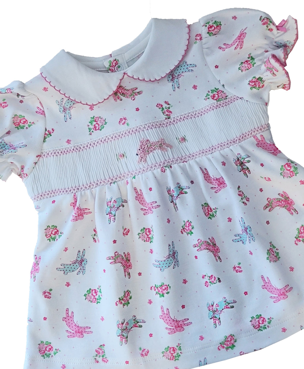 Baby Girl's "Happy Easter" Bunny Print Smocked Dress - Little Threads Inc. Children's Clothing
