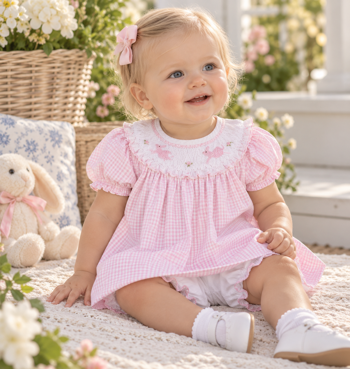 Easter Bunny Baby Girl Bishop Dress - Little Threads Inc. Children's Clothing