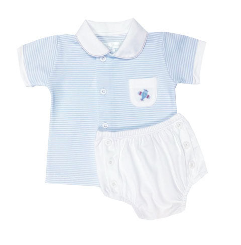 Baby Boy's Airplanes Striped Diaper and Shirt Pima Cotton Set - Little Threads Inc. Children's Clothing