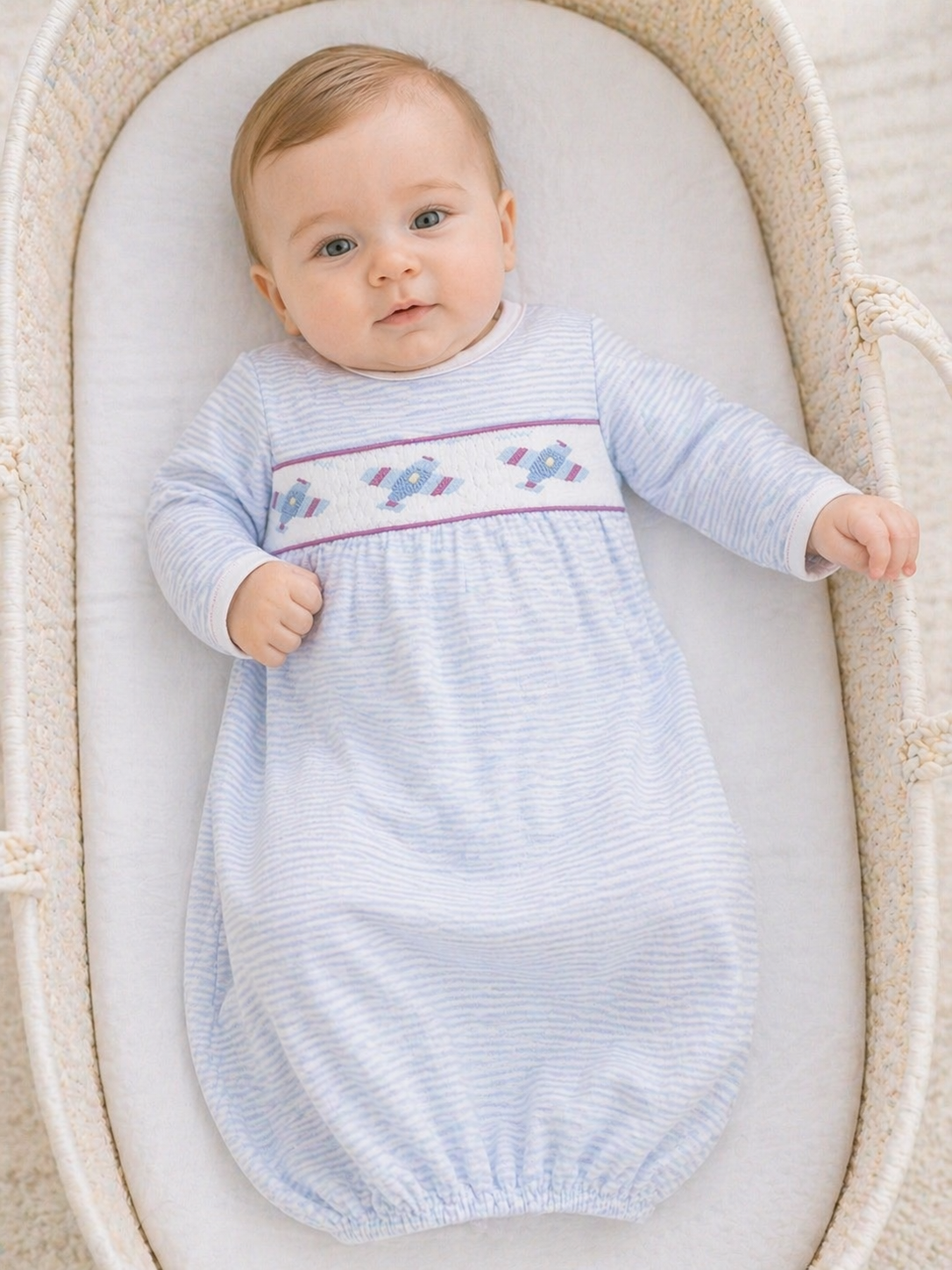 Airplanes Smocked Pima Cotton Baby boy Daygown - Little Threads Inc. Children's Clothing