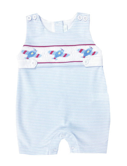 Airplanes Smocked Striped Pima Cotton Baby Boy Overall - Little Threads Inc. Children's Clothing