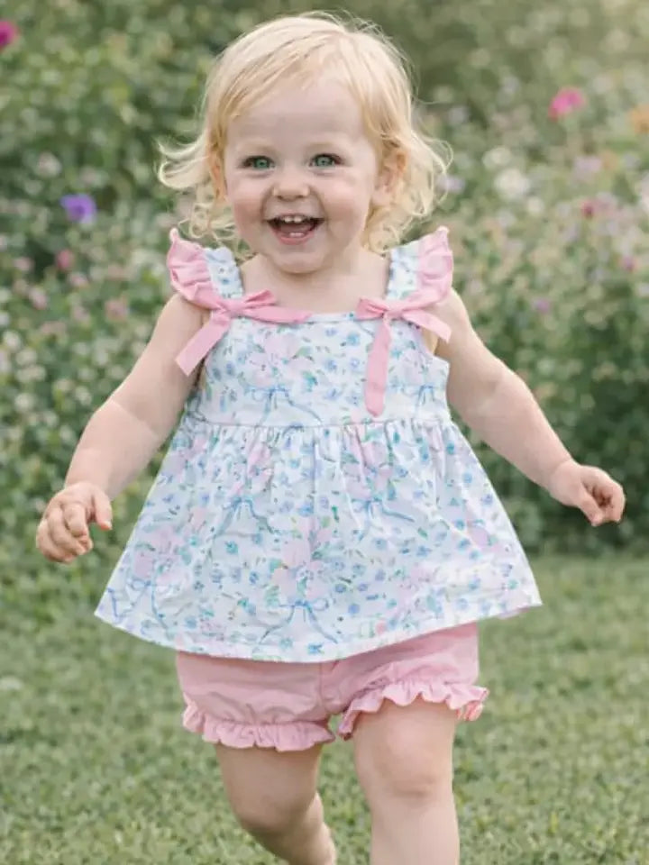 Blue Spring Flowers Girl's Bloomer Set - Little Threads Inc. Children's Clothing