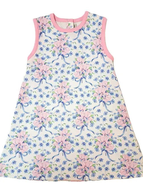Blue Spring Flowers Girl's A Line Dress - Little Threads Inc. Children's Clothing