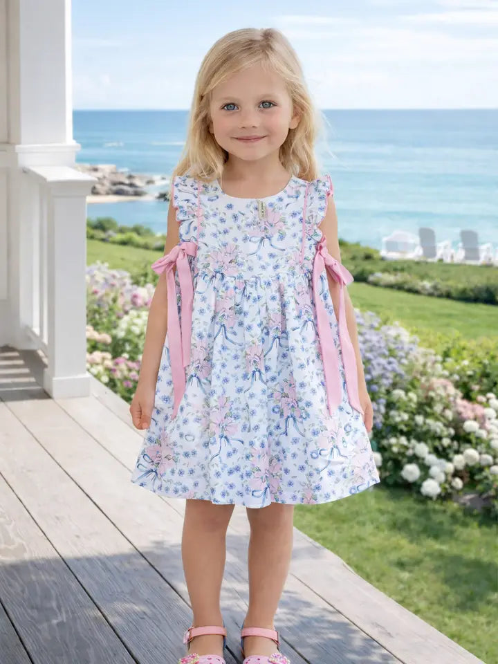 Blue Spring Flowers Ruffle Girl's Dress - Little Threads Inc. Children's Clothing