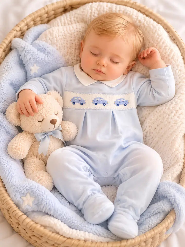 Baby Boy's Smocked Blue Cars Footie - Little Threads Inc. Children's Clothing