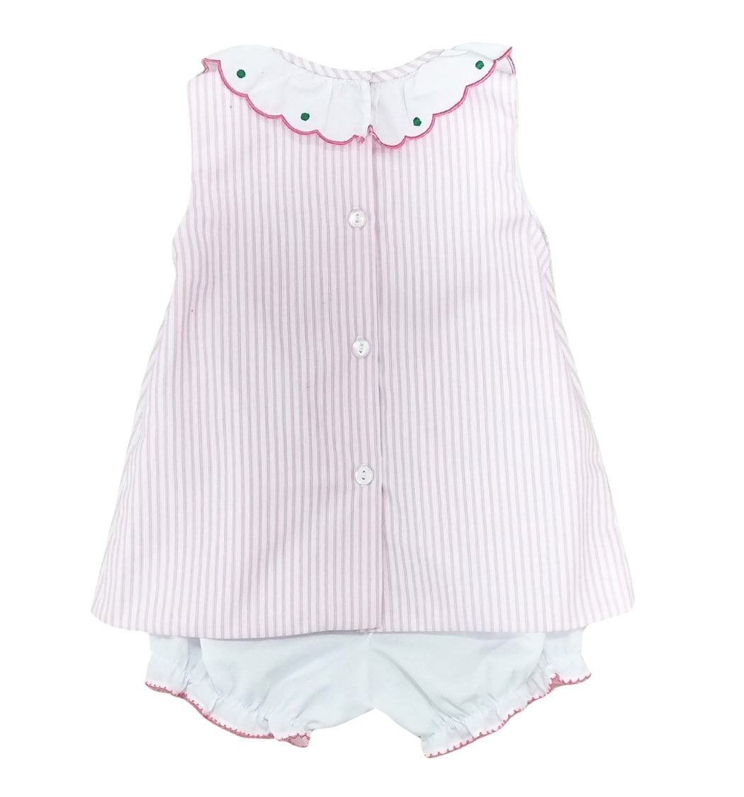 Pink Stripe Strawberries Pocket Girl's Bloomer Set - Little Threads Inc. Children's Clothing
