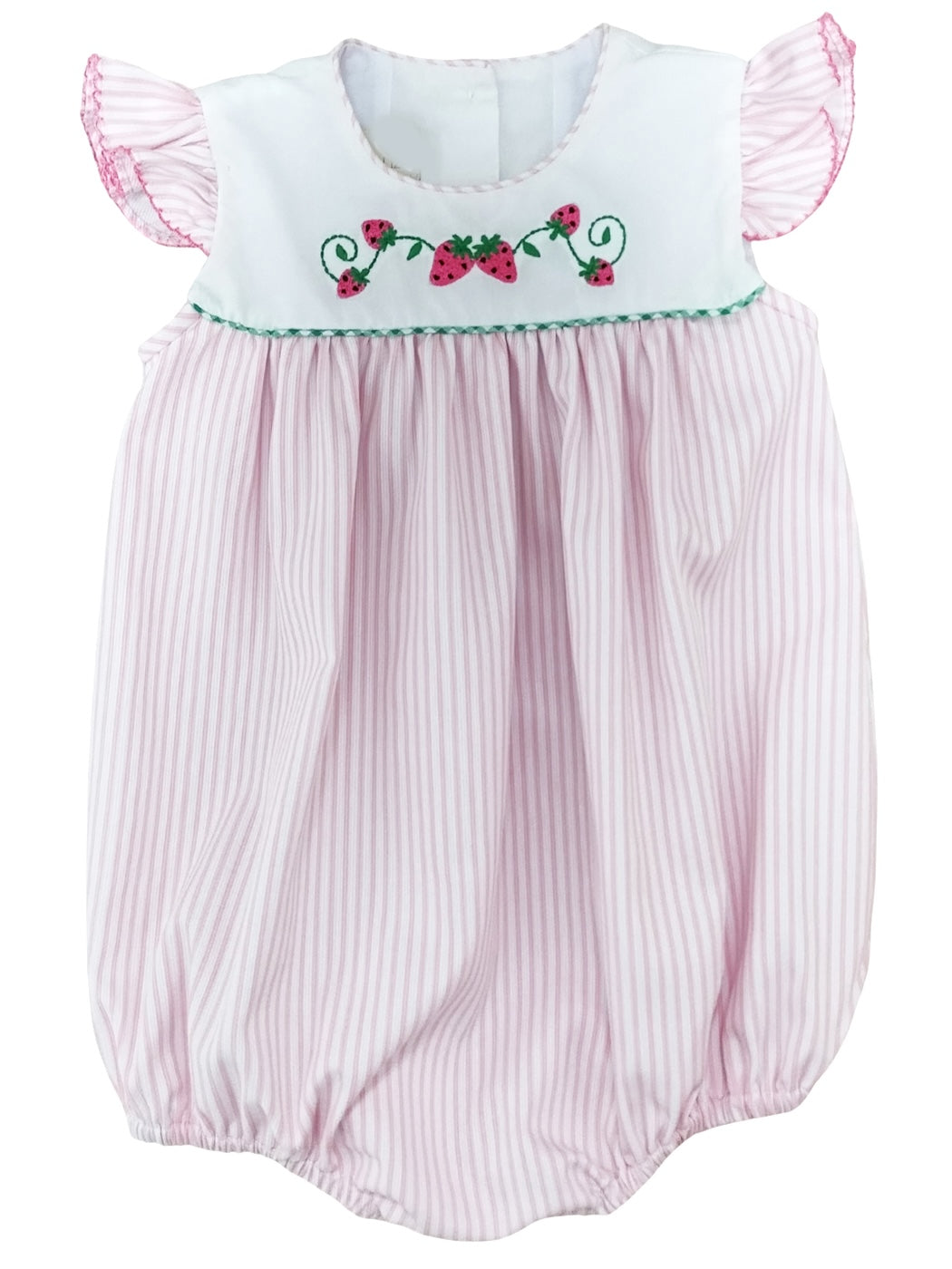Pink Stripe Pique Strawberry Girl's Bubble - Little Threads Inc. Children's Clothing