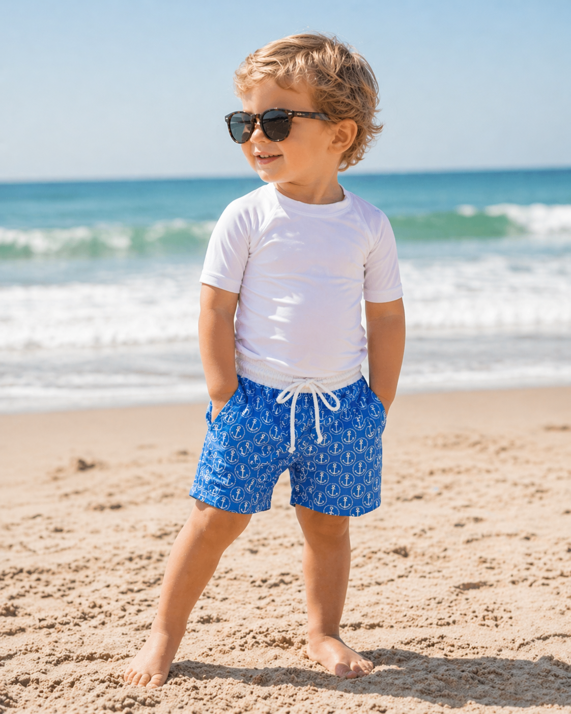 Boy's "Anchor Print" Swim Trunks - Little Threads Inc. Children's Clothing