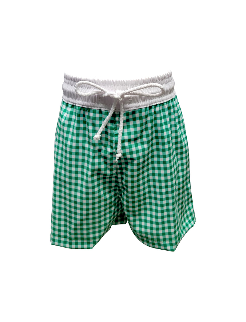 Boy's "Green Checks" Swim Trunks - Little Threads Inc. Children's Clothing