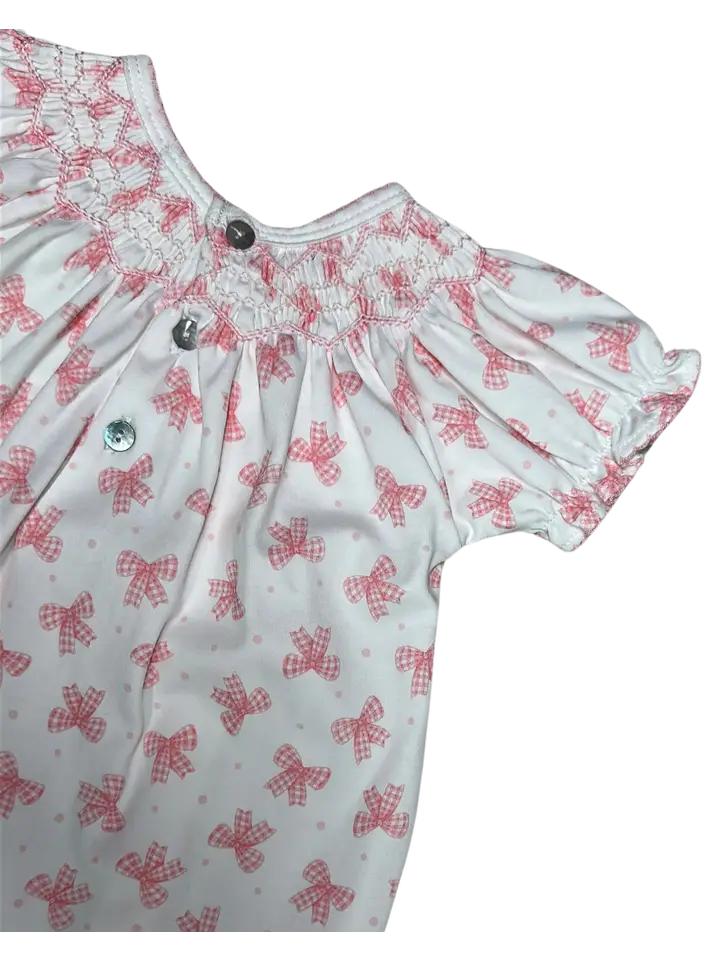 Pink Bows Hand Smocked Baby Girl Bishop Dress set - Little Threads Inc. Children's Clothing