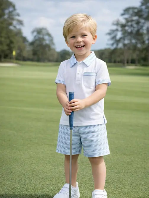Blue Spring Flowers Boy's 2 Pc Short Set - Little Threads Inc. Children's Clothing