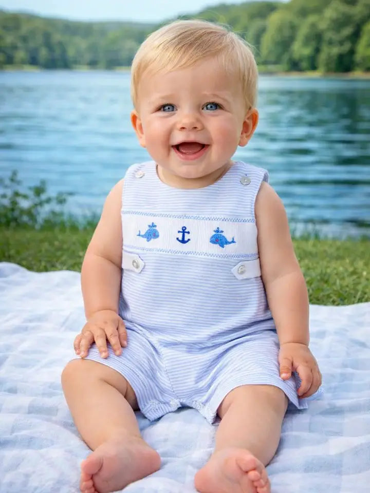 Baby Boy's "Whales & Anchors" Smocked Overall - Little Threads Inc. Children's Clothing