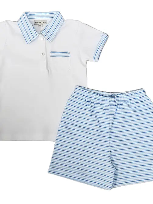 Blue Spring Flowers Boy's 2 Pc Short Set - Little Threads Inc. Children's Clothing