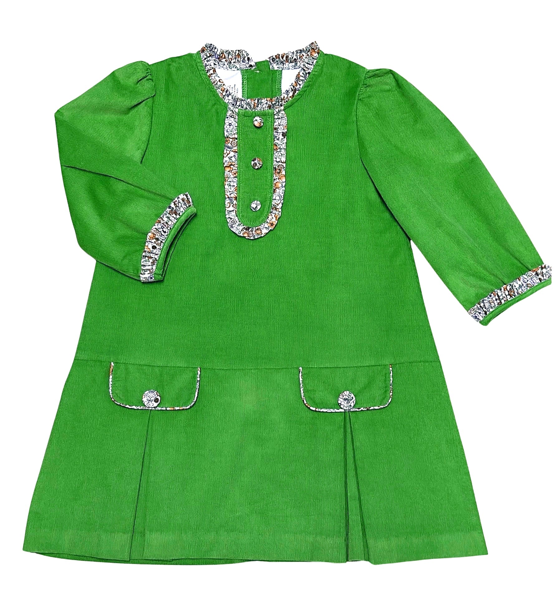 Janelle Green Leaf and floral trim corduroy girl