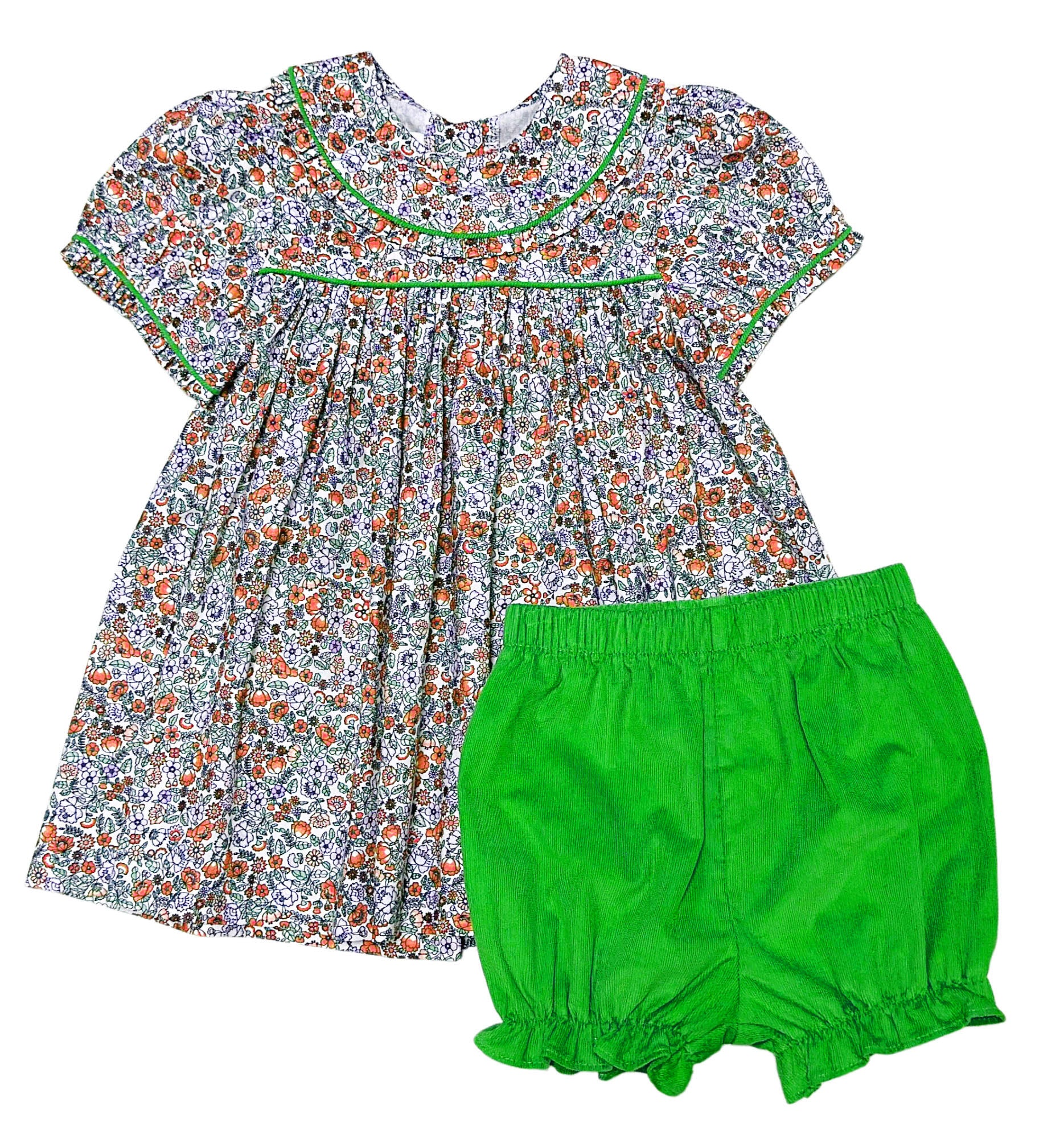 Janelle Floral Print and Green Baby Girl Bloomer Set - Little Threads Inc. Children's Clothing