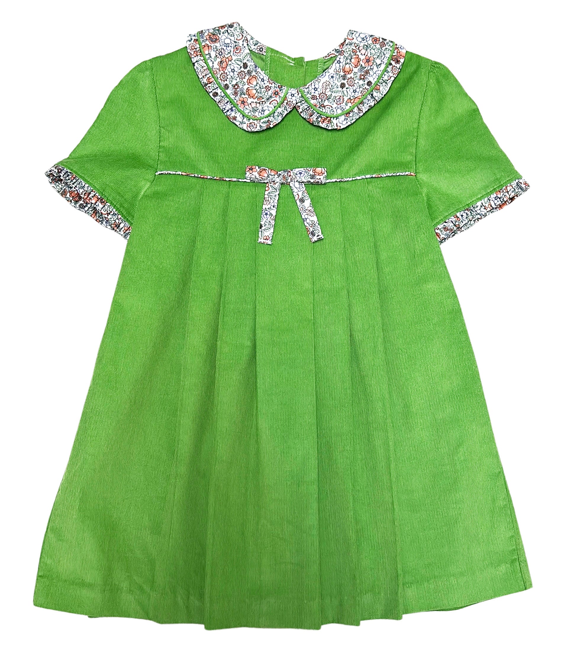 Fall Green Leaf Corduroy Girl's Dress. - Little Threads Inc. Children's Clothing