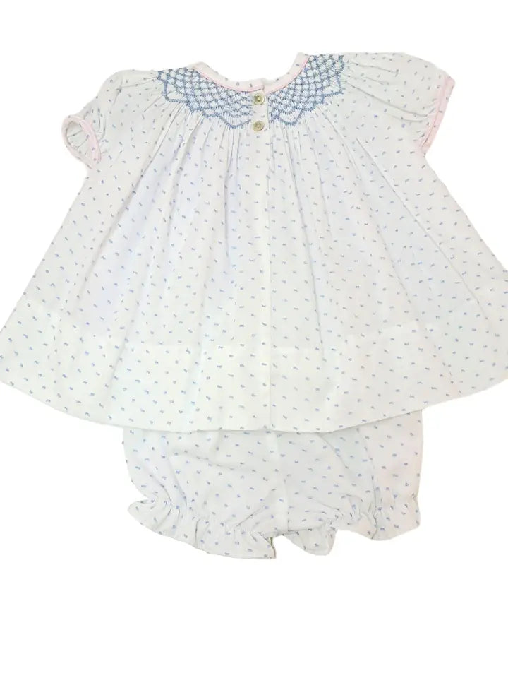 Sweet Spring  Blue Plumeti Girl's Smocked Bishop - Little Threads Inc. Children's Clothing