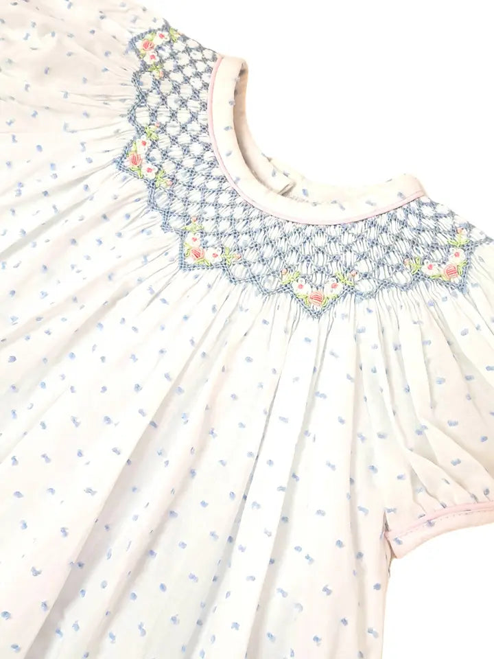 Sweet Spring  Blue Plumeti Girl's Smocked Bishop - Little Threads Inc. Children's Clothing