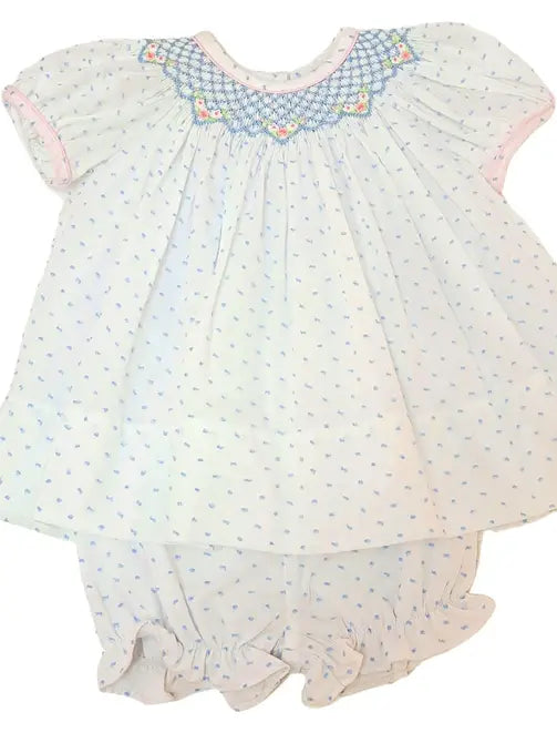 Sweet Spring  Blue Plumeti Girl's Smocked Bishop - Little Threads Inc. Children's Clothing