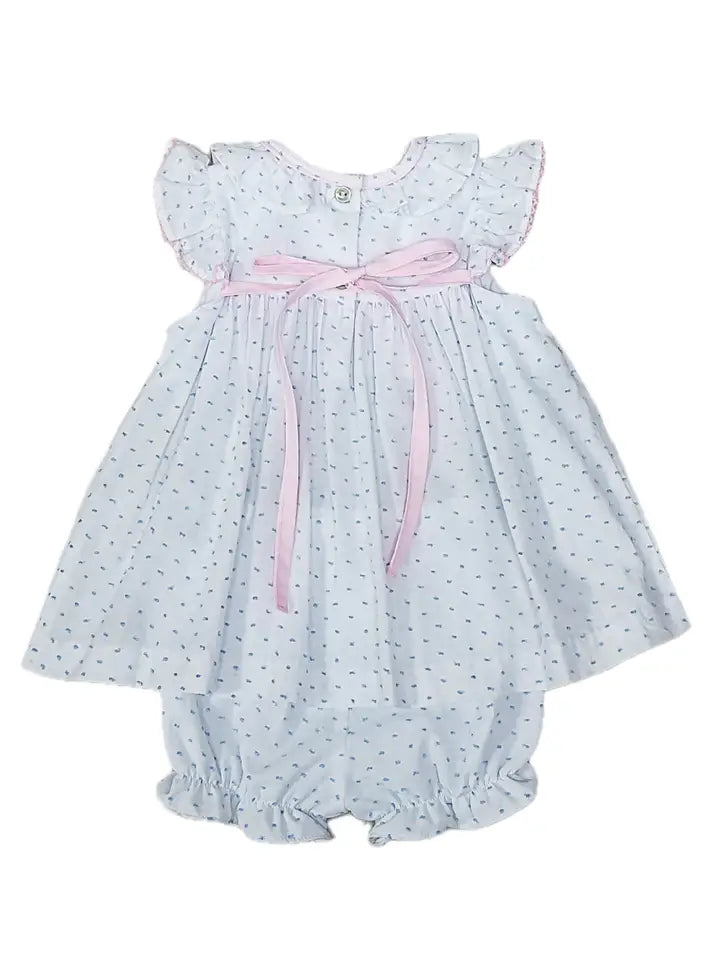 Sweet Spring  Blue Plumeti Girl's Hand Smocked Diaper Set - Little Threads Inc. Children's Clothing