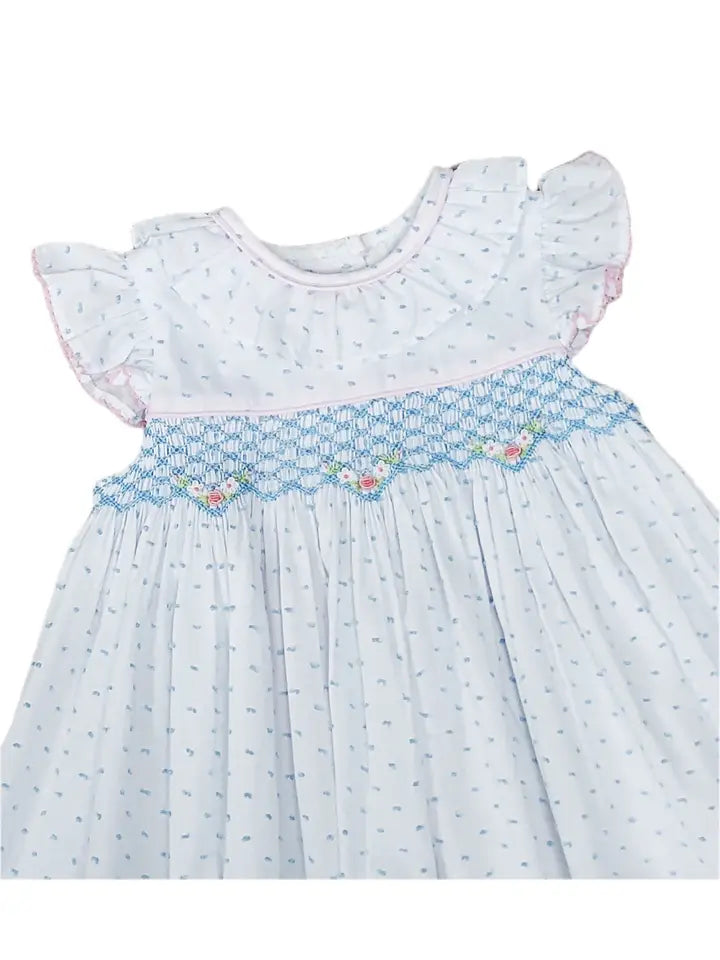 Sweet Spring  Blue Plumeti Girl's Hand Smocked Diaper Set - Little Threads Inc. Children's Clothing