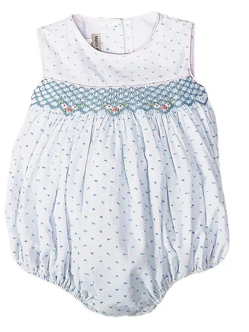 Sweet Spring Blue Smocked Plumeti Baby Girl Bubble - Little Threads Inc. Children's Clothing