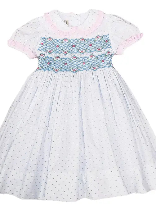 Sweet Spring Blue Plumeti Girls Smocked Dress - Little Threads Inc. Children's Clothing