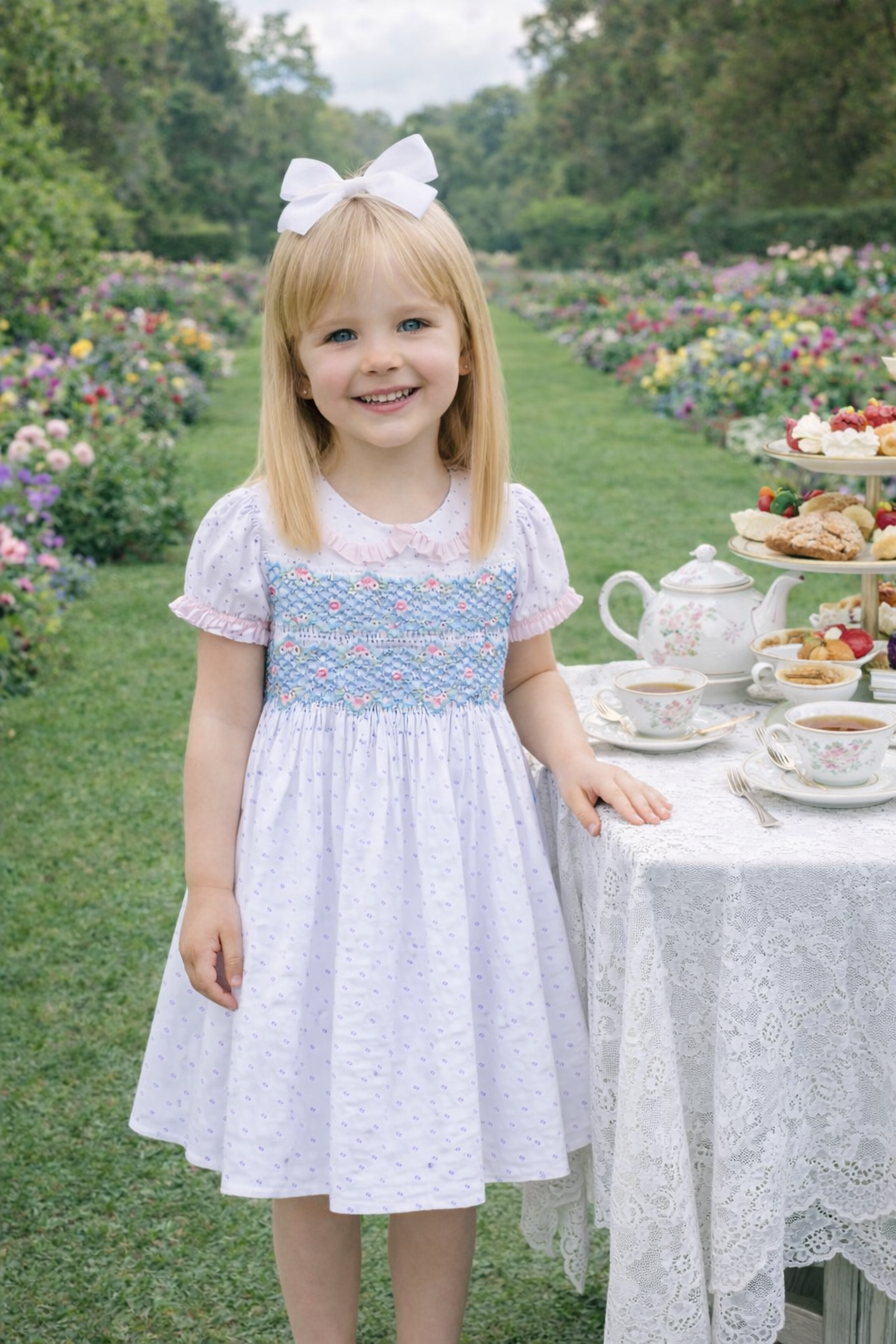 Sweet Spring Blue Plumeti Girls Smocked Dress - Little Threads Inc. Children's Clothing
