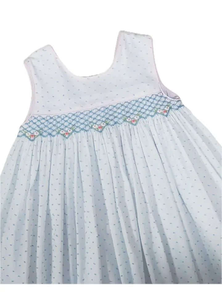 Sweet Spring Blue Plumeti Girl's Smocked Float Dress - Little Threads Inc. Children's Clothing