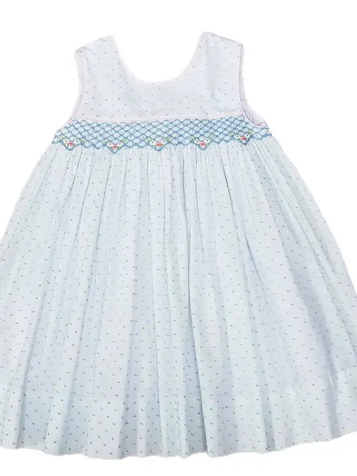 Sweet Spring Blue Plumeti Girl's Smocked Float Dress - Little Threads Inc. Children's Clothing