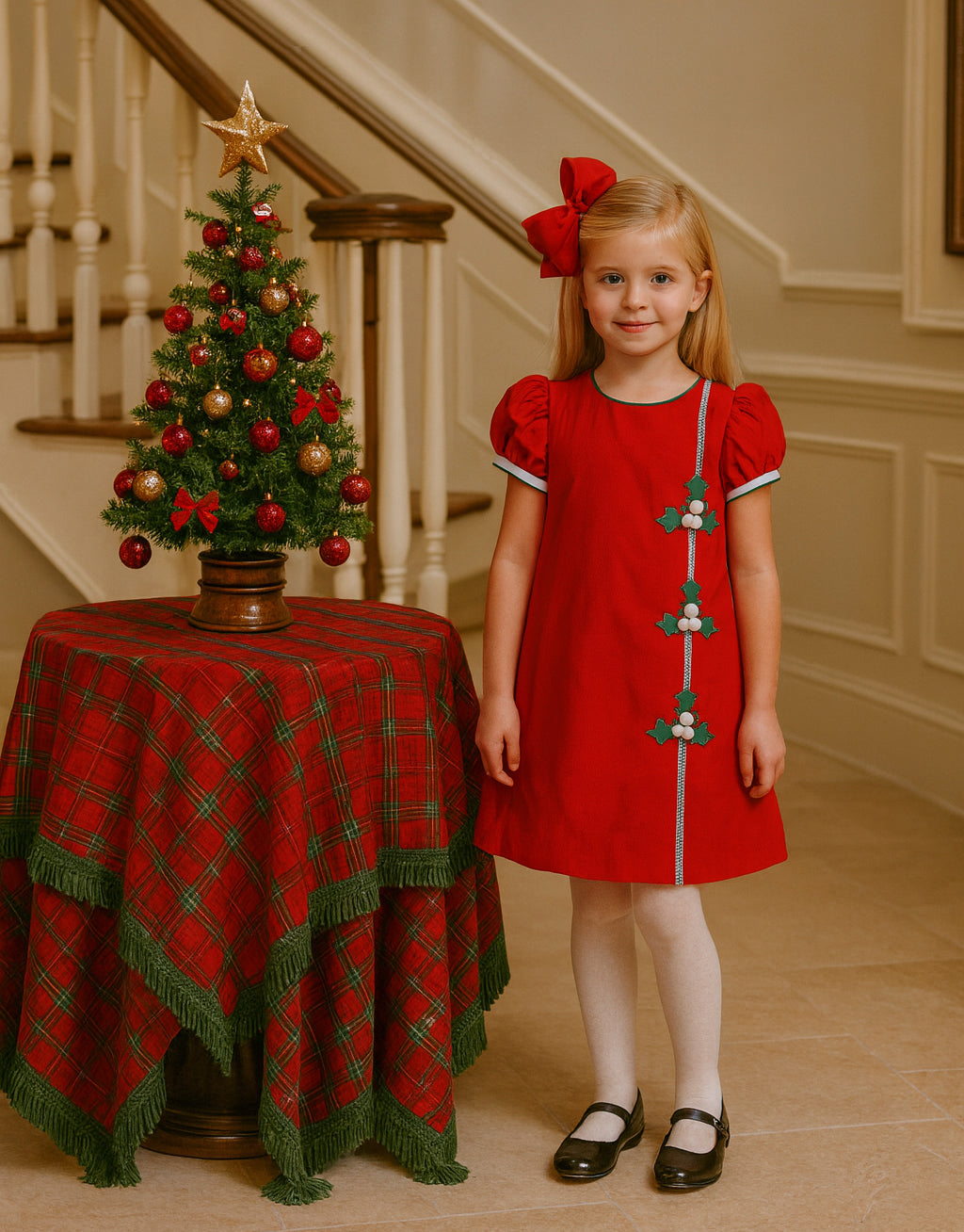 Christmas Hollies Girl's A line Dress
