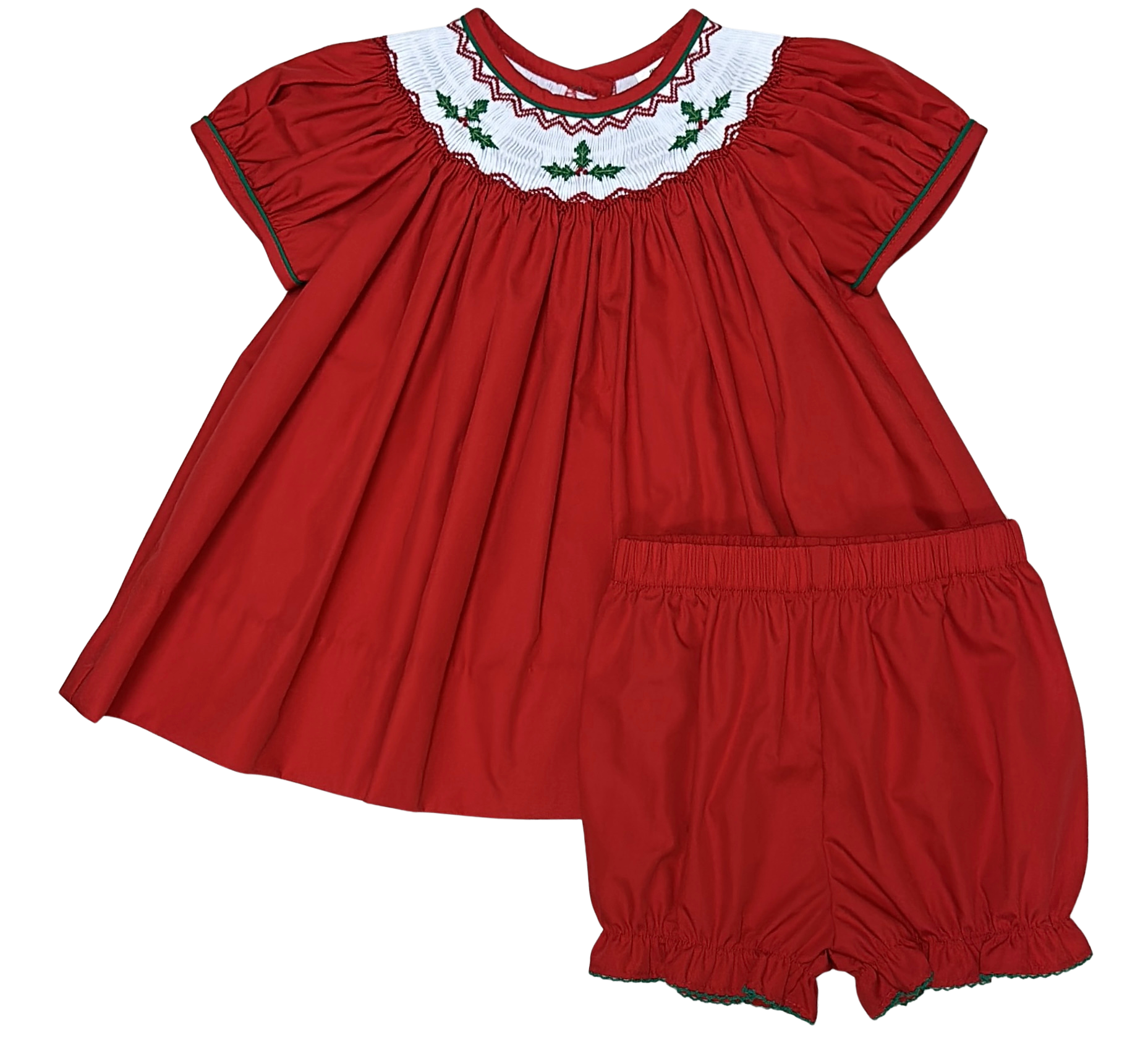 Christmas hand smocked girl's bishop dress