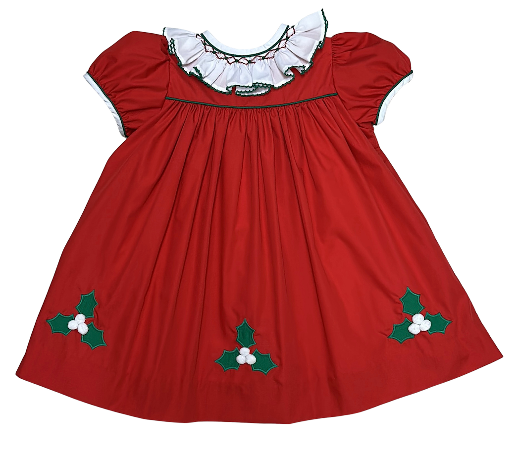 Christmas Holies Hand Smocked Girl's Dress