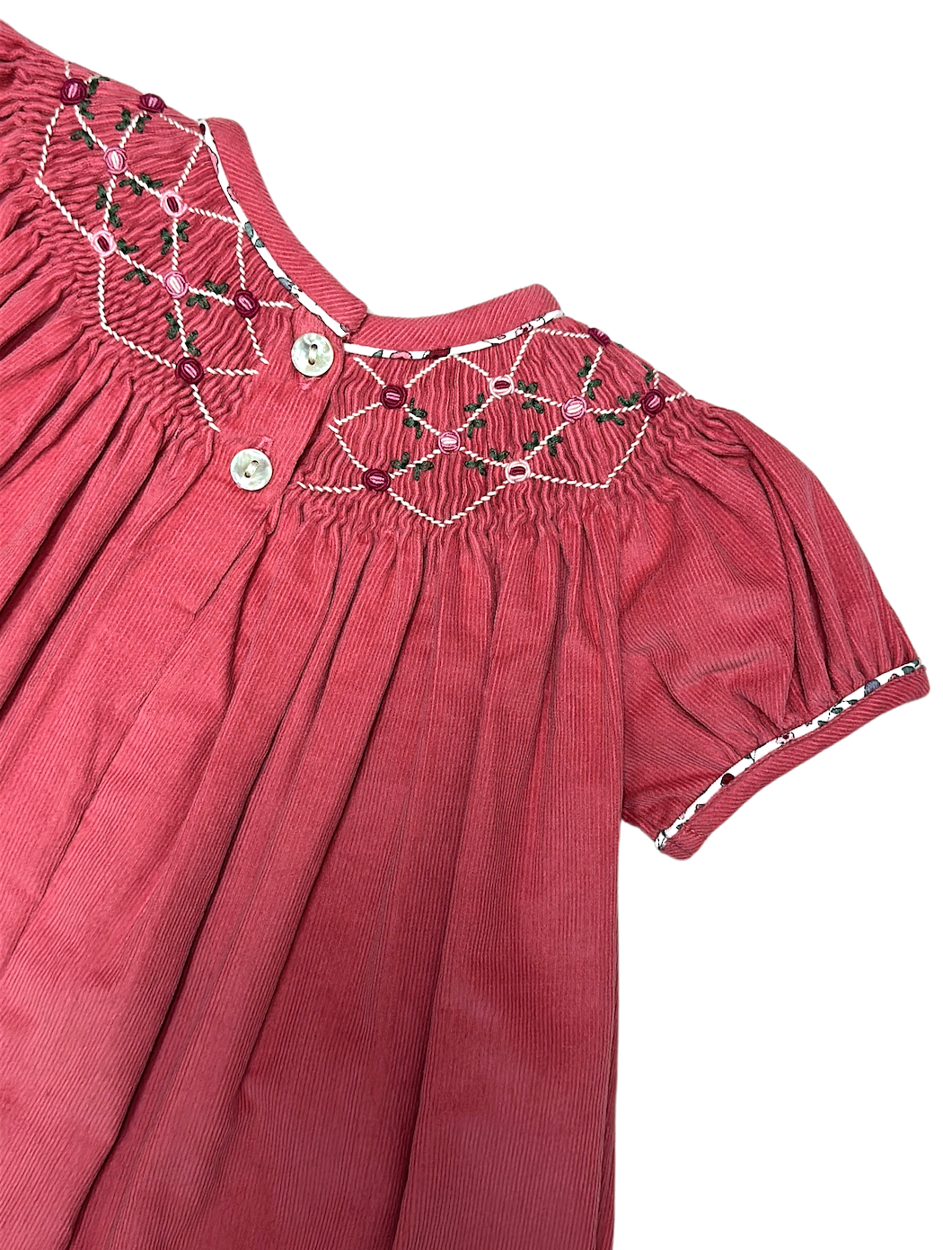 Isabella Fall Rose Corduroy Girl's Hand Smocked bishop set - Little Threads Inc. Children's Clothing