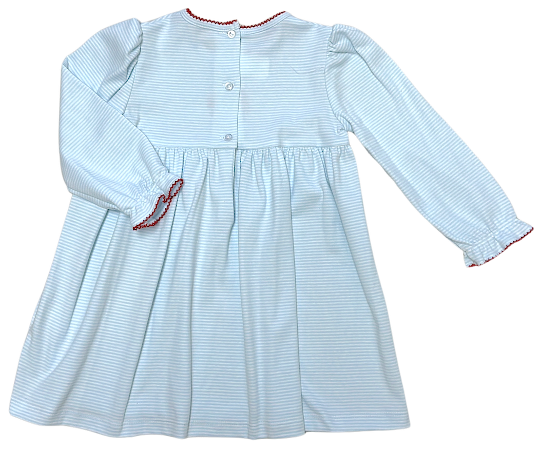Christmas Wreath Blue Stripe Girl's Dress